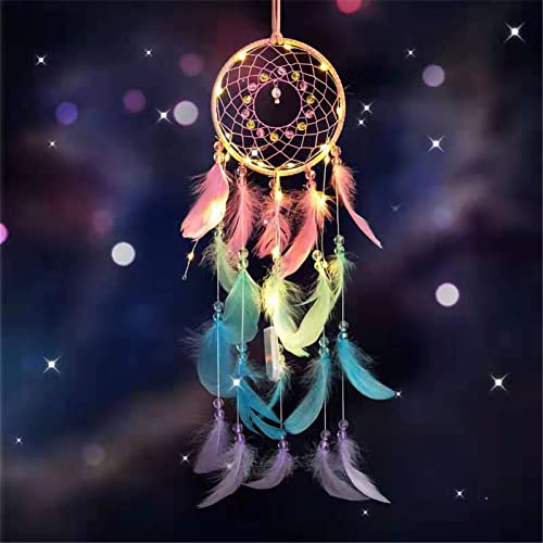 LED Dream Catcher with Lights Handmade Sweet Indian DreamCatchers Wedding GIfts Bedroom Wall Hanging Ornaments Crafts Decorations For Girls/Boys/Kids