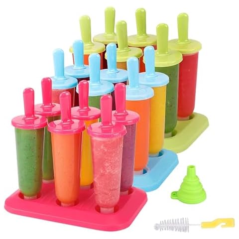 BAKHUK Popsicle Molds 3 Sets Ice Pop Molds Ice Pop Maker with Funnel and Brush, 3 Colors, Reusable Easy Release Ice Pop Maker, Popsicle Mould Frozen Ice Popsicle Maker Cover