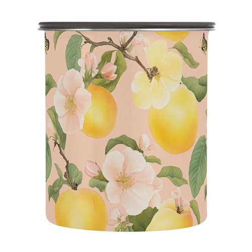 Wudan Beauty - Recipientes de almacenamiento de membrillo, frutas y duraznos con tapas, recipiente de acero inoxidable para apertura de botón de cereales, hermético, 500 ml