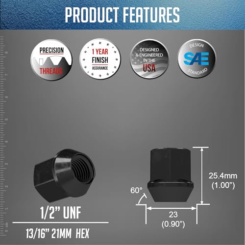 Image of Wheel Accessories Parts 1 /2 inch-20 Thread Open End Bulge Acorn 1.00 inch 25mm Long Lug Nuts 13 /16 inch 21mm Hex Fits Ford Bronco Mustang | GMC C1500 C1500 Suburban | Mazda B Series