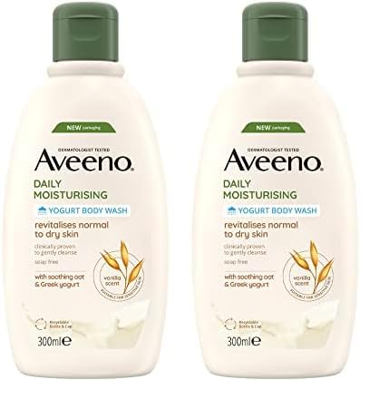 Aveeno Daily Moisturising Yogurt Body Wash Shower Gel 300 ml with Prebiotic Oat and Probiotic Greek Yogurt for Normal to Dry Sensitive Skin