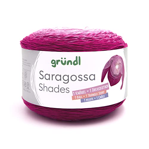 gründl Strickwolle Saragossa Shades 250g 1000m Nadelstärke 3-4 für Dreiecktuch Pullover Größe 38 50% Baumwolle 50% Polyacryl waschbar bei 30°C Fuchsia-Ombré