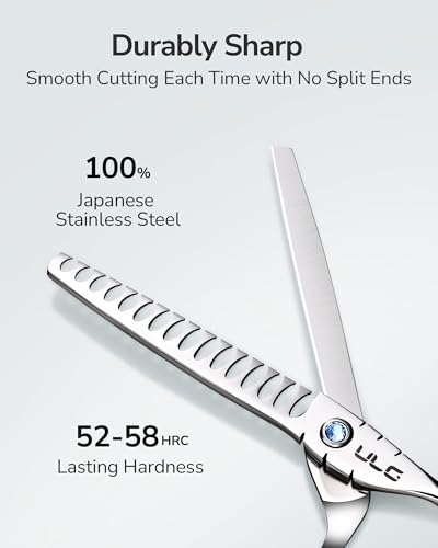 Image of ULG Hair Thinning Scissors 6.7 inch Shark Series 100% Japanese Stainless Steel, Offset Handle, 16-Tooth Fishbone Chunker 45% Hair Removal, Professional Barber Layering Shears for Salon & Home Hair Styling