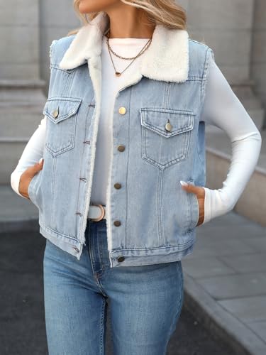 Denim Vest with Faux Fur Collar for Women4