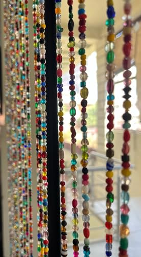 Mango Gifts Rideau bohème de 96,5 cm de long avec perles de verre pour chambre à coucher, salon, attrape-soleil multicolore (50)