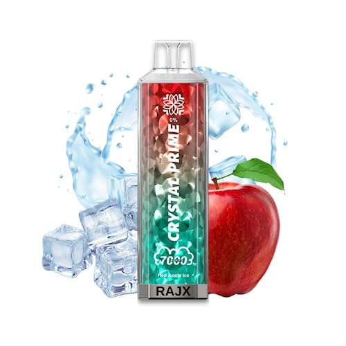 Crystal Prime 7000 Puffs Disposable Vape, 3D Effects Rechargeable Pod Starter Kit, Fruity Flavors E-Cigarettes, Prefilled and Draw-Activated Vape Pens, 0mg Nicotine Free (RED APPLE ICE)