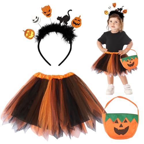 Henkodo Fantasia de bruxa para crianças - Tutu, saia de abóbora, conjunto de saia de tule para Halloween, carnaval, cosplay, festa temática
