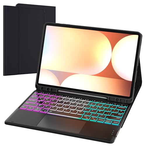 Funda con Teclado para Samsung Galaxy Tab S9 FE+/S9+/S10+ Plus: Modo DEX con un Solo Clic, Español Ñ Retroiluminación del Arco Iris, 2 Canales Inalámbricos con Trackpad Desmontable