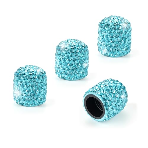 Image of JUSTTOP 4 Pack Handmade Crystal Rhinestone Car Tire Valve Stem Caps, Car Wheel Tire Valve, Attractive Dustproof Bling Car Accessories, Universal for Cars, Trucks and Motorcycles-Pale Blue