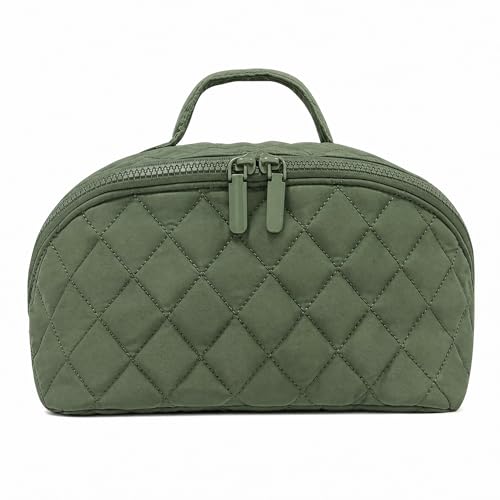 Image of Make Up Bags for Women, Wide-Open Flat Lay Makeup Organiser, Portable Travel Essentials Cosmetic Bags, Large Capacity Waterproof Toiletry Bag with Compartments for Women Girls (Green)