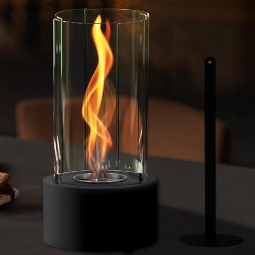 Llama Tornado: chimenea de mesa de bioetanol y etanol para interior y exterior, 4 horas de combustión con llama ajustable, moderna chimenea de mesa para jardín, terraza, balcón, color negro
