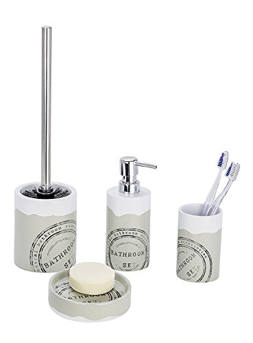 4 TLG. Bad-Set Bathroom aus Keramik, grau, Badezimmer Accessoires-Set, mit...