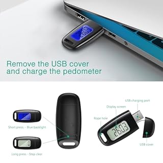 ORIA 3D Pedometer for Walking, Rechargeable Step Counter for Walking, Clip on Pedometer with Backlight, Lanyard, Simple Step Tracker for Men Women Teens Seniors