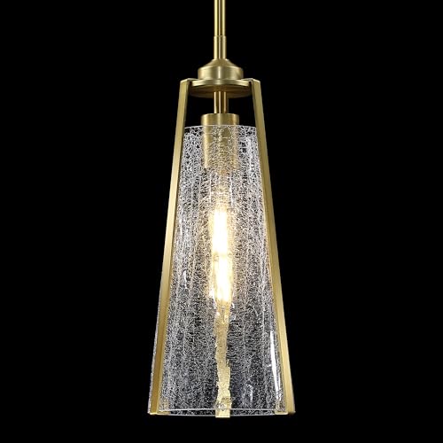 Untrammelife 1-Light Gold Pendant Light, Conical-Brushed Brass, Adjustable Hanging Pendant Lights Kitchen Island, Bedroom, Bathroom, T10 LED Bulb Included