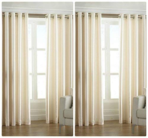 Exporthub Polyester & Polyester Blend Solid Grommet Eyelet Curtain for Window, Window- 6 Ft, Cream, Pack of 4