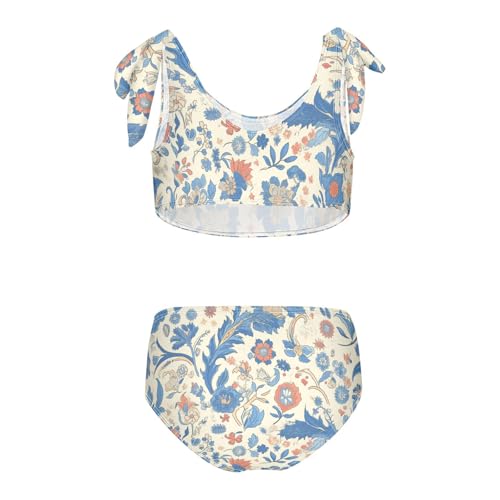 KLL Paisley Watercolor Floral Pattern Tile Flowers Girls Two Piece Bikini Sets Scoop Neck Beach Swimsuit Swimsuit2