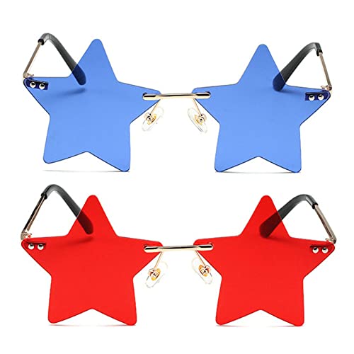willochra Rimless Star shape Sunglasses Transparent Sun Glasses for women/men Party glasses Super Cute pentagram eyewears
