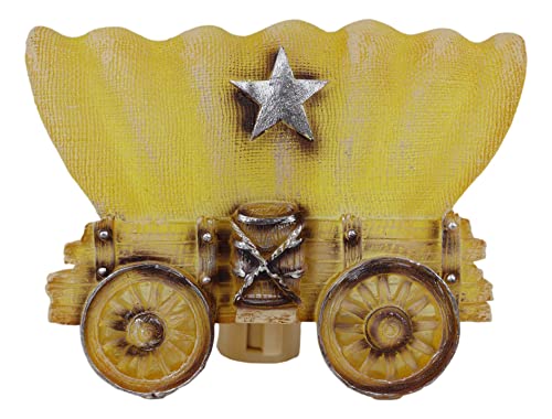 Ebros Gift Rustic Western Star Cowboy Vintage Covered Wagon Decorative Acrylic Wall Plug in Courtesy Accent Night Light with Built in On/Off Switch Cabin Lodge Country (1)