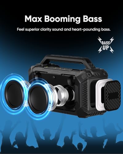 Inwa Portable Bluetooth Speakers Compatible with DeWalt 20V/FLEXVOLT & Milwaukee M18 Battery, 60W Outdoor Jobsite Wireless Speakers, Loud Boombox with RGB Lights & Aux for Work/Workshop/Garage(Black) — view 4