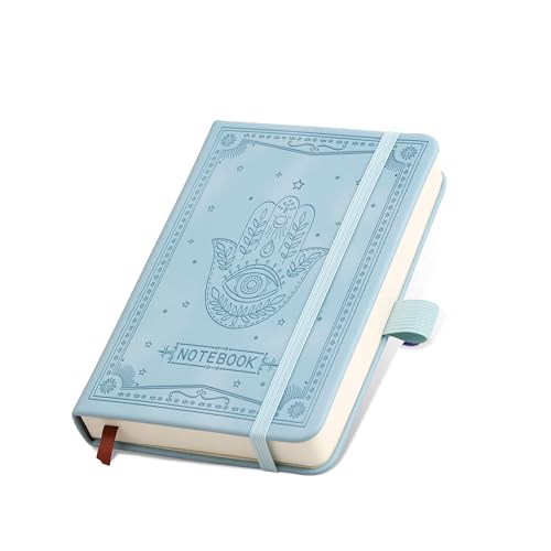 Carnet de notes ligné A6 haut de gamme en cuir bleu rigide avec finition esthétique