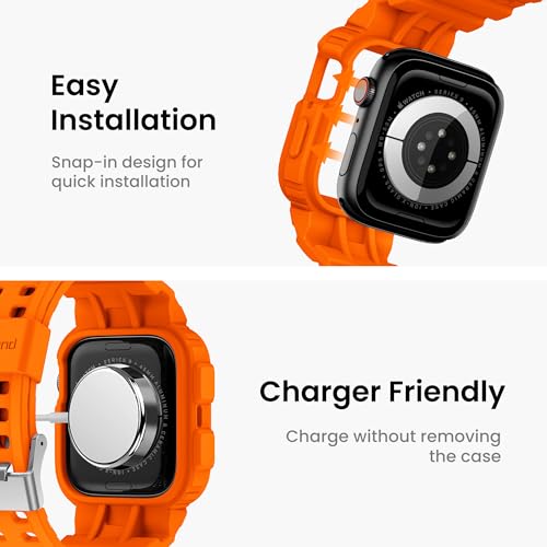 Image of amBand Compatible for Apple Watch Band 45mm 44mm 42mm with Bumper Case, Clear Cute Women Strap for iWatch SE 3 SE 2nd SE Series 9 8 7 6 5 4 3 2, Sport Jelly Protective Cases Protector, Orange