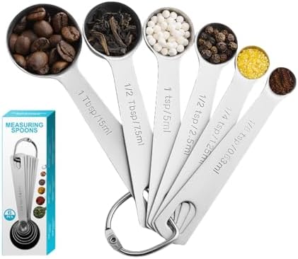 Measuring Spoons, Premium Heavy Duty Stainless Steel Measuring Spoons Cups Set, Small Tablespoon with Metric and US Measurements, Set of 6 for Gift Measuring Dry and Liquid Ingredients