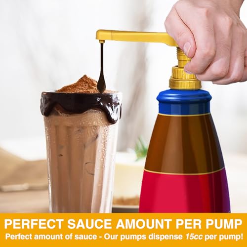 1 Pack Gold Sauce Pump Dispenser for 64 oz Chocolate and Caramel Sauce Bottles, Reusable Large 15CC Syrup Pump for Vanilla Mocha Sauces4