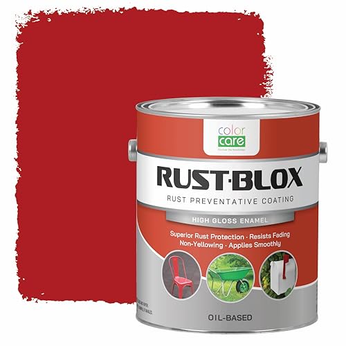 Rust-Blox Interior Exterior Paint – 1 Gallon, Rust Preventative High-Gloss Oil-Based Enamel, Durable Metal Coating for Indoor & Outdoor Surfaces, Fade & Chip Resistant, 1 Gallon (Safety Red)