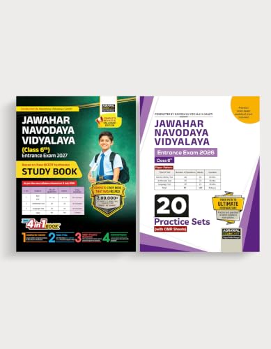 Image of Examcart Jawahar Navodaya Vidyalaya (JNV) Class 6 Entrance Exam 2027 | Study Guide Book + 20 Practice Sets with OMR Sheets | Based on Syllabus (English Medium) (Set of 2 Books)