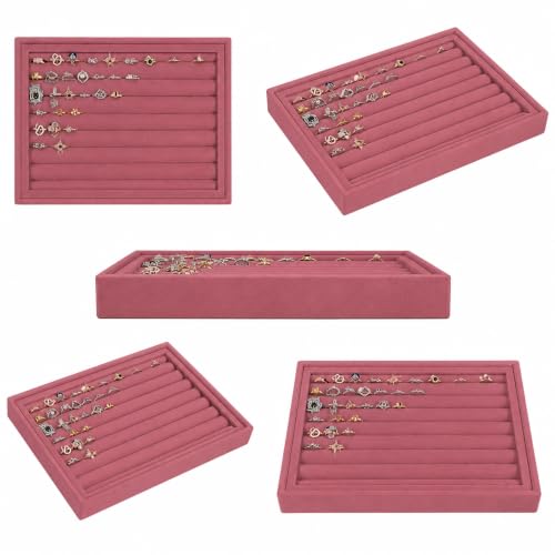 Image of La Trove Velvet Ring Organizer Tray for Drawer, Earrings, Cufflinks, Pink