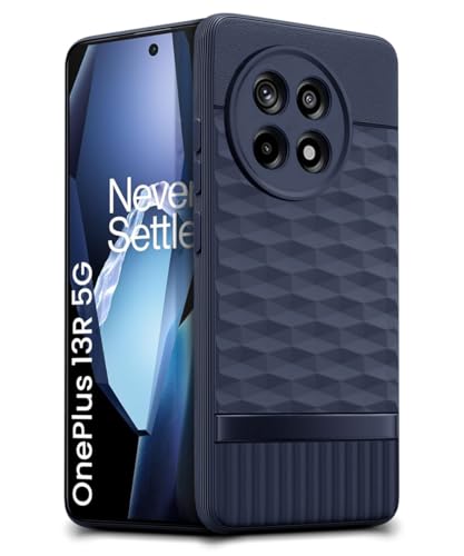 Image of WOW IMAGINE Back Cover for 1+ OnePlus 13R 5G with Hexa Cube Design | Ultra Slim Soft Rubberised Case | Inner Velvet Fabric | Matte Silicone Flexible Mobile Case | Camera Protection - Blue