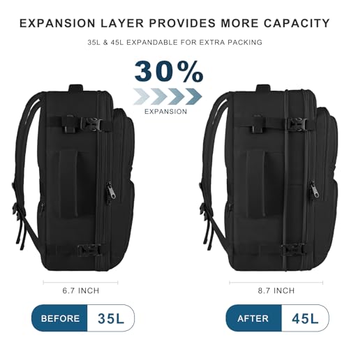 Image of Travel Backpack for Women, 52L Carry On Backpack, Extra Large Expandable Travel Bag, 18.4 Inch TSA Flight Approved Luggage Business Daypack with USB, Teacher Traveling Rucksack, Black