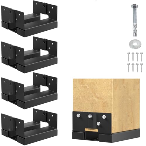 8x8 Deck Post Base for Concrete Inner Size 7.5x7.5 Deck Post Base Post Base Holder with 1 Standoff for Decks Pergolas Porches (Black - Set 4)