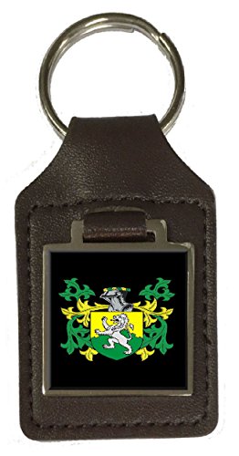 Porte-clés en cuir Tracy Heraldry gravé marron pour un cadeau d'anniversaire mémorable