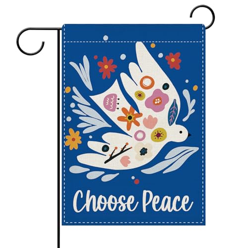 Dyrenson Choose Peace Dove Bird Blue Decorative Garden Flag, White