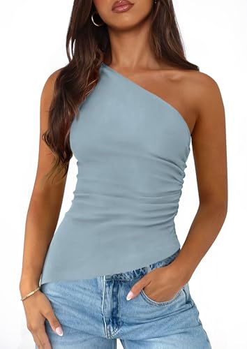Image of PRETTYGARDEN One Shoulder Summer Tops for Women
