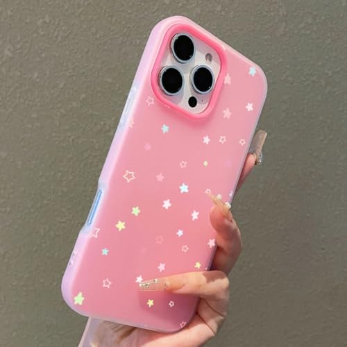 Coque souple iPhone 15 Pro Max anti-rayures motif étoiles pastel Rouge Rose robuste