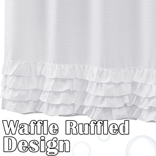 Jinchan White Waffle Shower Curtain Ruffle Shower Curtain For Bathroom Farmhouse Shower Curtain Shabby Chic Country Style Modern Fabric Shower Curtain With Hooks Water Repellent 70X72 Inches #TOP1