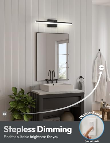 Image of VOLISUN Modern Bathroom Vanity Light 24 inch, 24W Dimmable 5CCT Led Bathroom Light Fixture Over Mirror, Black Bar Vanity Light for Bathrooms Mirror Cabinets Bedroom-ETL Certificated