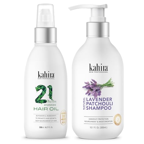 Image of Dandruff Control Combo: 21 Herbs Ayurvedic Hair Oil (200ml) & Natural Lavender Patchouli Shampoo (300ml) - Dandruff Protection, Nourishment & Moisturization for Flaky Scalp