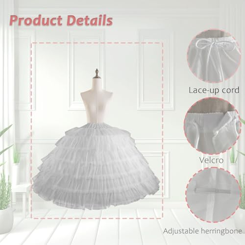 6 Hoops Puffy Crinoline Petticoat for Women, 6 Tulle Skirt Slips Long Underskirt for Wedding Dress Bridal Gown3