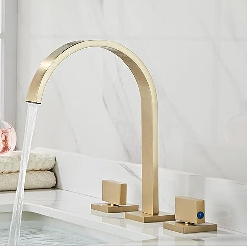 Robinet de salle de bain cascade noir et or à 3 trous pour vasque de vanité