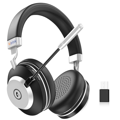 Wantek Wireless Headset with Mic - USB & Bluetooth AI Noise Cancelling Mute Button 50-Hour Battery...