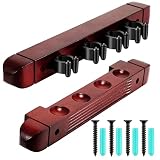 Hanaive 2 Piece 4 Pool Cues Wood Wall Rack with Clips Wall Mounted Hardwood Billiard Pool Cue Rack Finish Hardwood Cue Sticks Rack Billiard Stick Wall Rack with 4 Cue Clips for Billiard