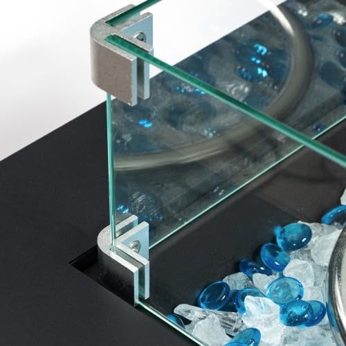 22" Propane Gas Fire Pit Table, 50000 BTU Square Steel Fire Pit with Beautiful Wicker Base for Outside Patio Deck Garden Backyard-Black