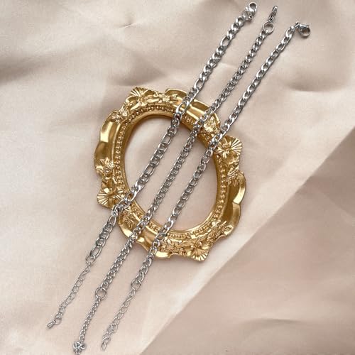 Silver Ankle Bracelets for Women Waterproof Stainless Steel Anklet Adjustable Layered Cuban Silver Anklets Set Summer Beach Foot Jewelry Gift4