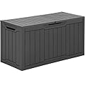YITAHOME 80 Gallon Outdoor Storage Box, Large Water Resistant Resin Deck Box, Indoor Outdoor Lockable Storage Container for Patio, Garden, Cushions, Tools, Equipment (Dark Gray)