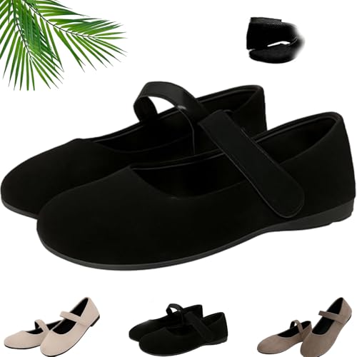 Dritnow Shoes, Women's Suede Mary Jane Round Toe Ballet Shoes, Womens Comfy Knit Ballet Flats with Straps, Comfortable Lightweight Dressy Shoe