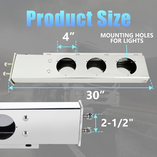 Image of Stainless Steel Mud Flap Hanger Set, 2.5 inch Bolt Spring, 2-1 /2 inch Bolt Spacing 30 inch Length Rear Bar with Circle Light Cutouts for Semi Trucks