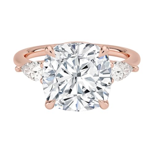 5 CT Cushion Cut Lab Grown Diamond Opera Three Stone Engagement Ring
